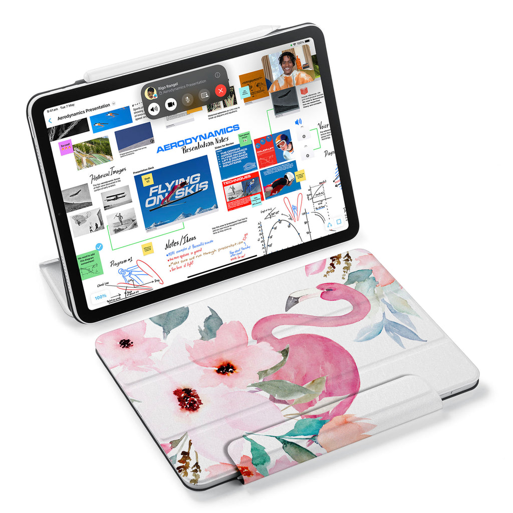 the VistaCase Personalized iPad Slim Fit Case with Flamingo design,  Designed with convenience in mind, the case automatically wakes your iPad when opened and puts it to sleep when closed.