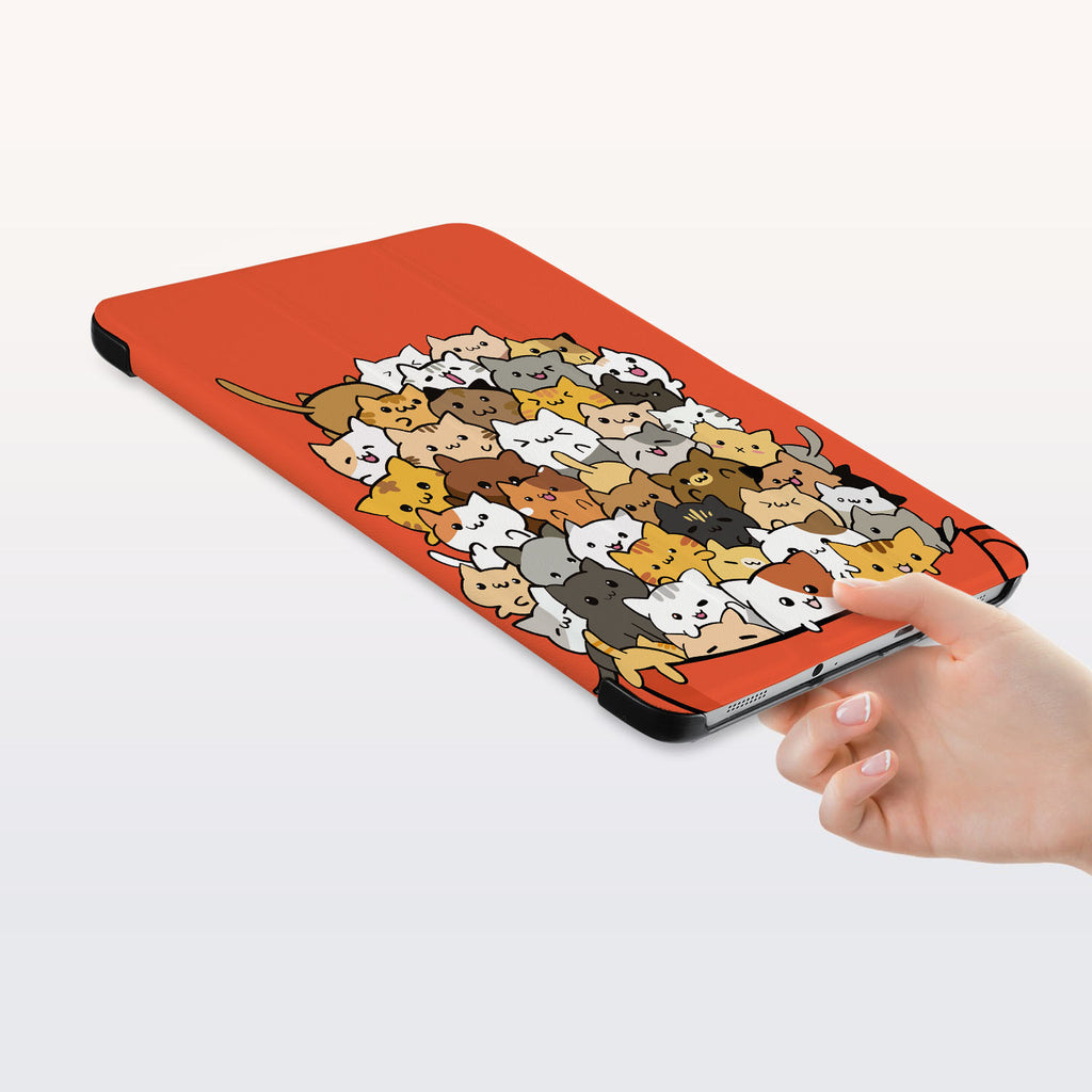 a hand is holding the Personalized Samsung Galaxy Tab Case with Cute Cats design