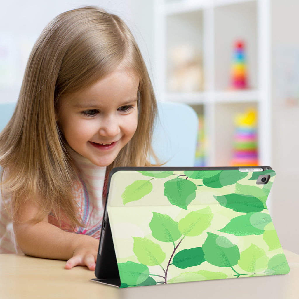 Enjoy the videos or books on a movie stand mode with the personalized iPad folio case with Leaves design