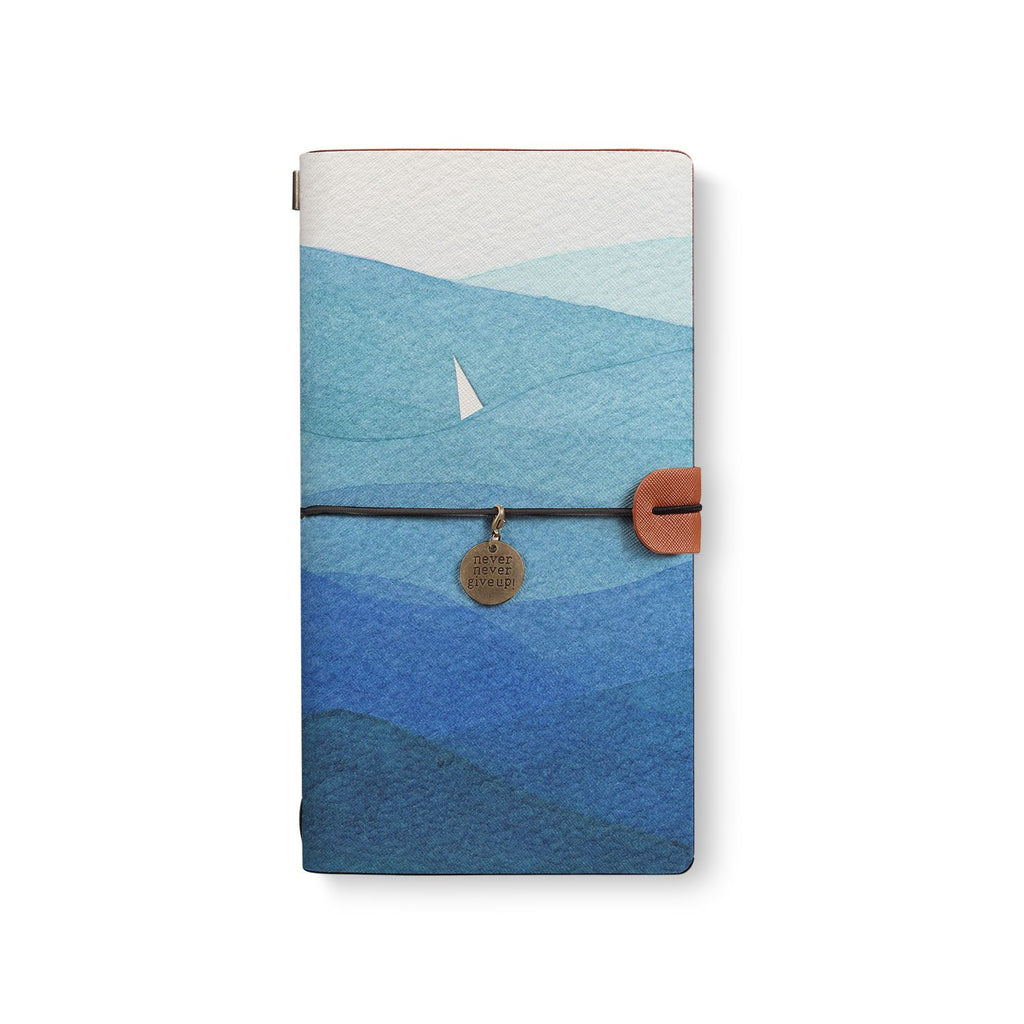the front top view of midori style traveler's notebook with 2 design
