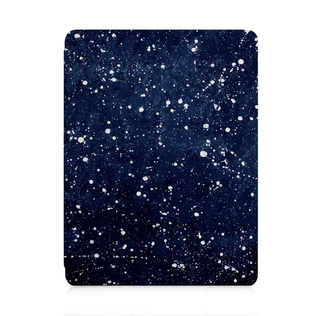front and back view of personalized iPad case with pencil holder and Galaxy Universe design
