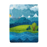 front view of personalized iPad case with pencil holder and Colorful Mountain design