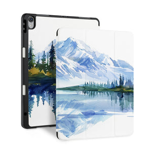 front and back view of personalized iPad case with pencil holder and Watercolor View design