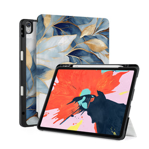 front back and stand view of personalized iPad case with pencil holder and Abstract design - swap