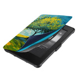 Magnetic attachment ensures cover is securely closed kindle case with Tree Painting design