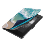 Magnetic attachment ensures cover is securely closed kindle case with Sea Waves design