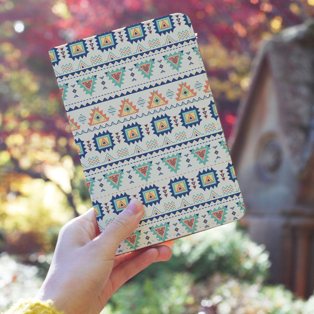 a girl holding personalized RFID blocking passport travel wallet with Tribal Patterns design