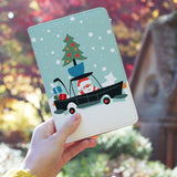 a girl holding personalized RFID blocking passport travel wallet with Santa Express design