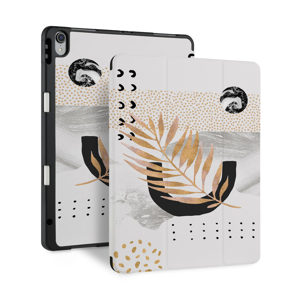 front and back view of personalized iPad case with pencil holder and 01 design