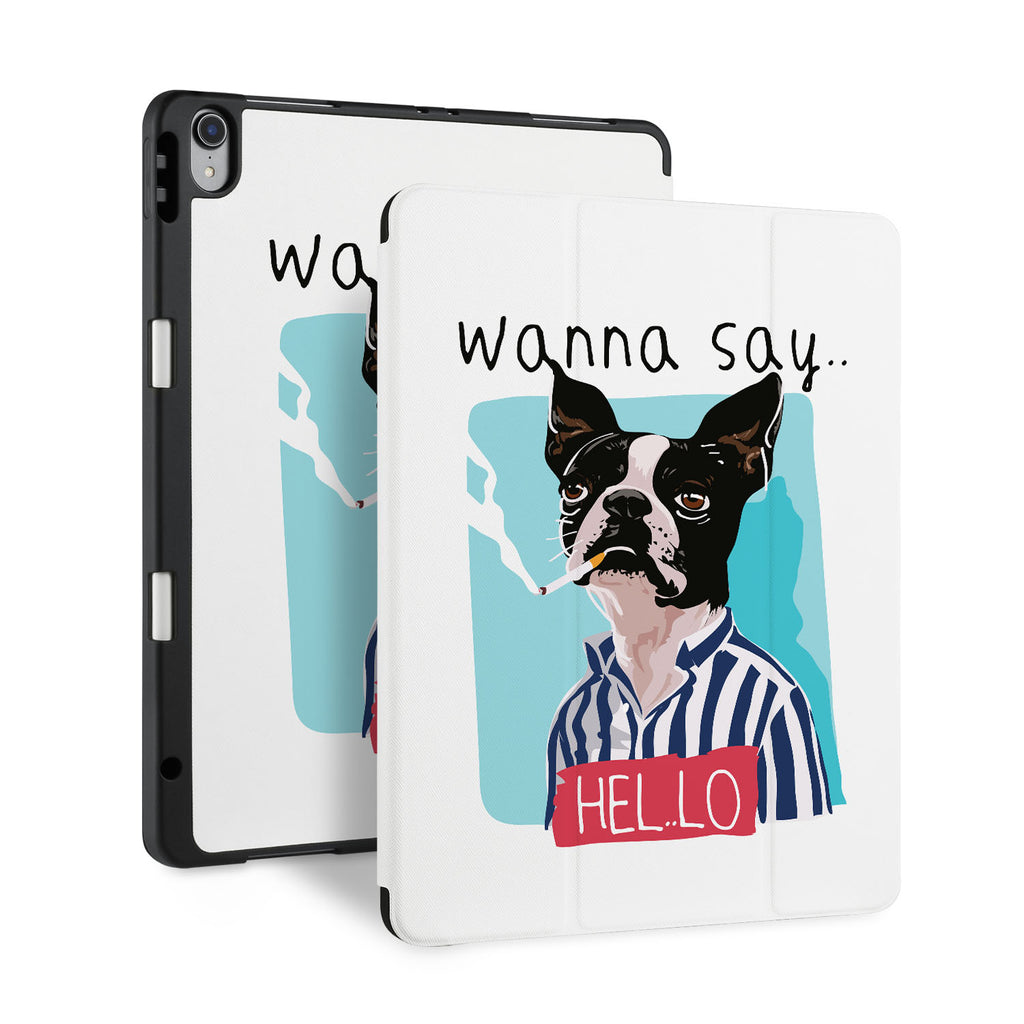 front and back view of personalized iPad case with pencil holder and 02 design