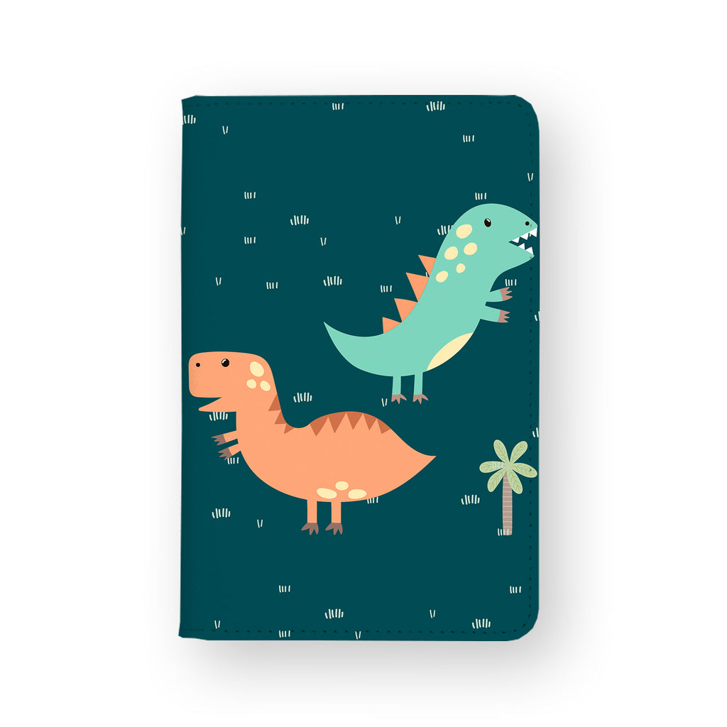 front view of personalized RFID blocking passport travel wallet with Dino Party design