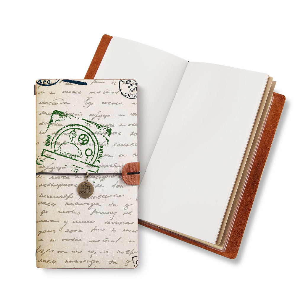 opened midori style traveler's notebook with Travel design