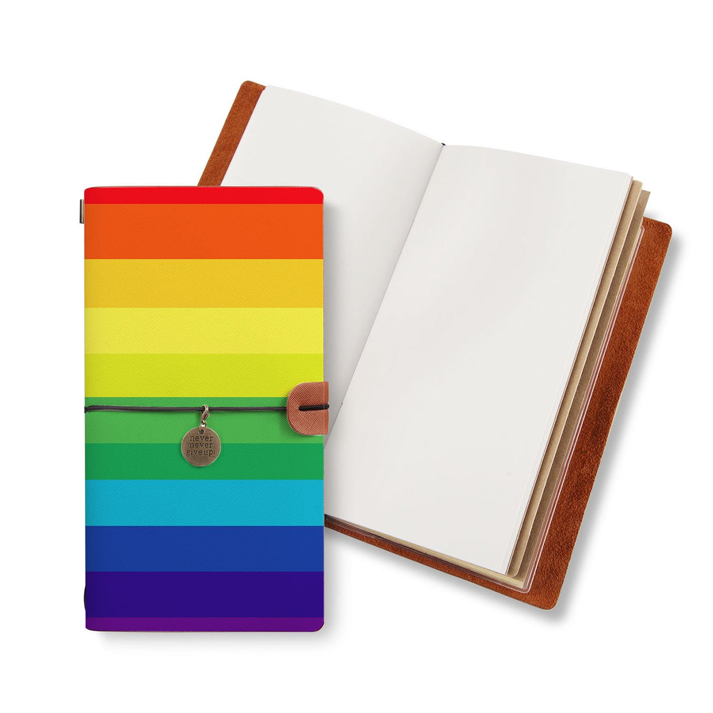 opened midori style traveler's notebook with Rainbow design