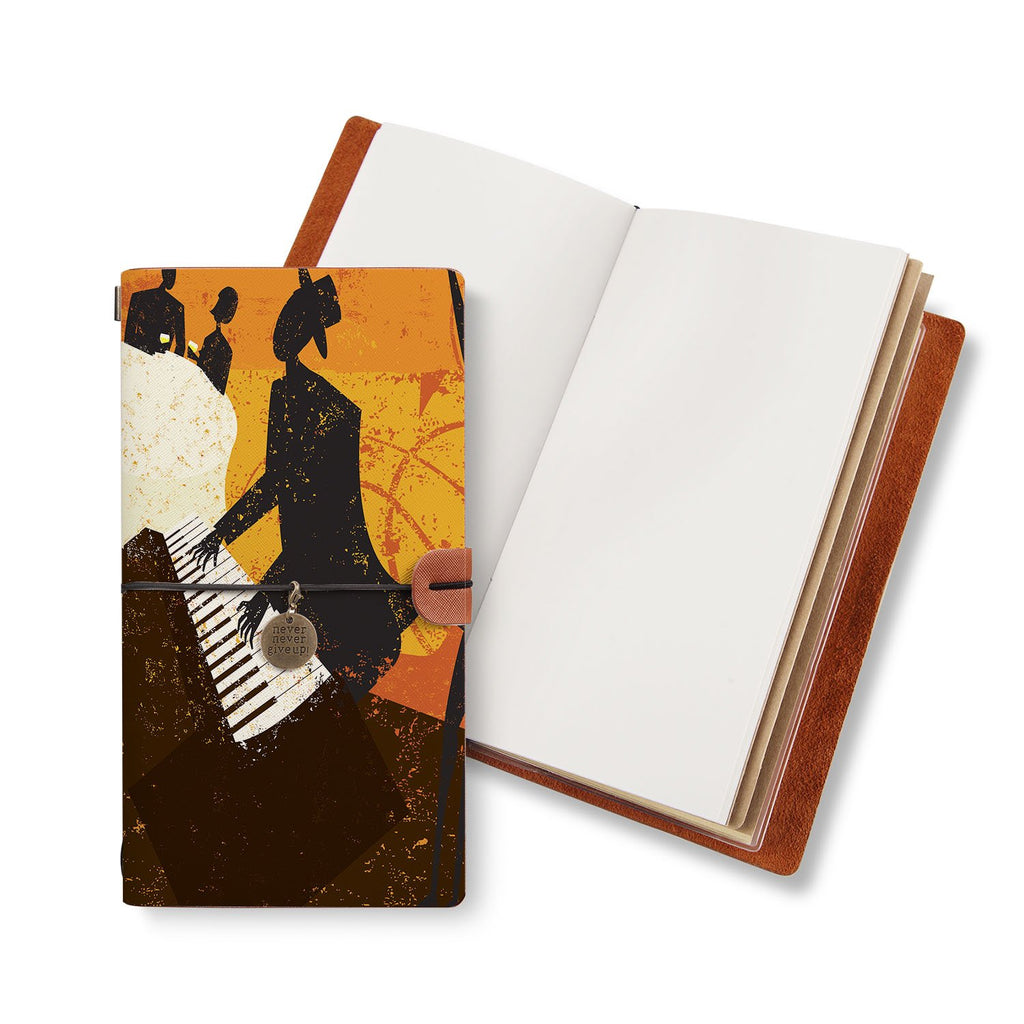 opened midori style traveler's notebook with Ocean design