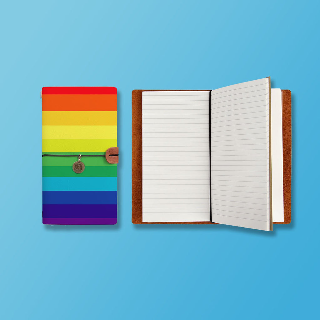 the front top view of midori style traveler's notebook with Rainbow design