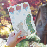 a girl holding personalized RFID blocking passport travel wallet with Christmas Gouache design