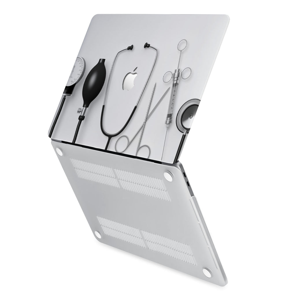 hardshell case with Doctor design has rubberized feet that keeps your MacBook from sliding on smooth surfaces