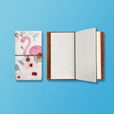 the front top view of midori style traveler's notebook with Flamingo design