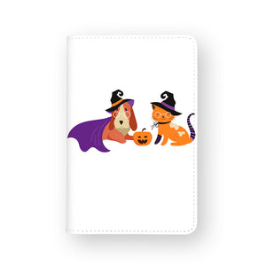 front view of personalized RFID blocking passport travel wallet with Halloween Pets design