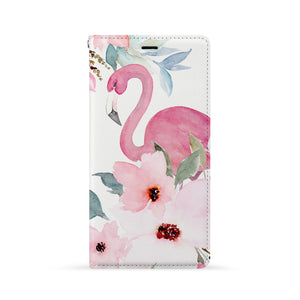 Front Side of Personalized Huawei Wallet Case with Flamingos design