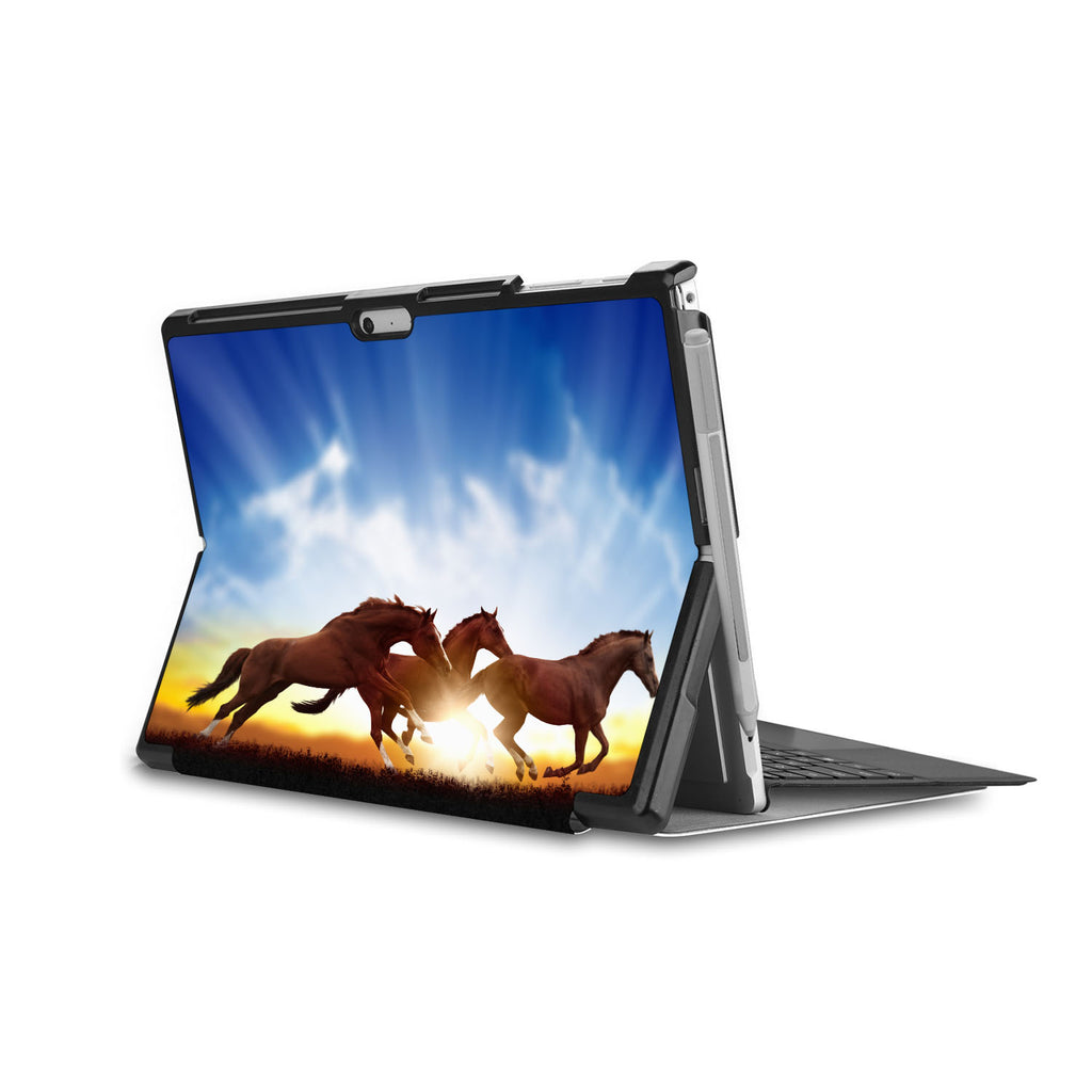 the back side of Personalized Microsoft Surface Pro and Go Case in Movie Stand View with Horse design - swap