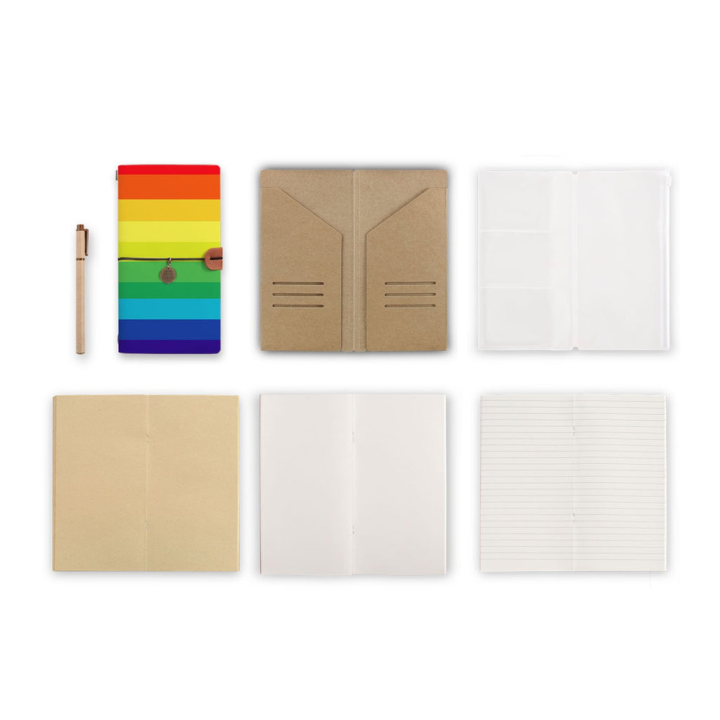 midori style traveler's notebook with Rainbow design, refills and accessories