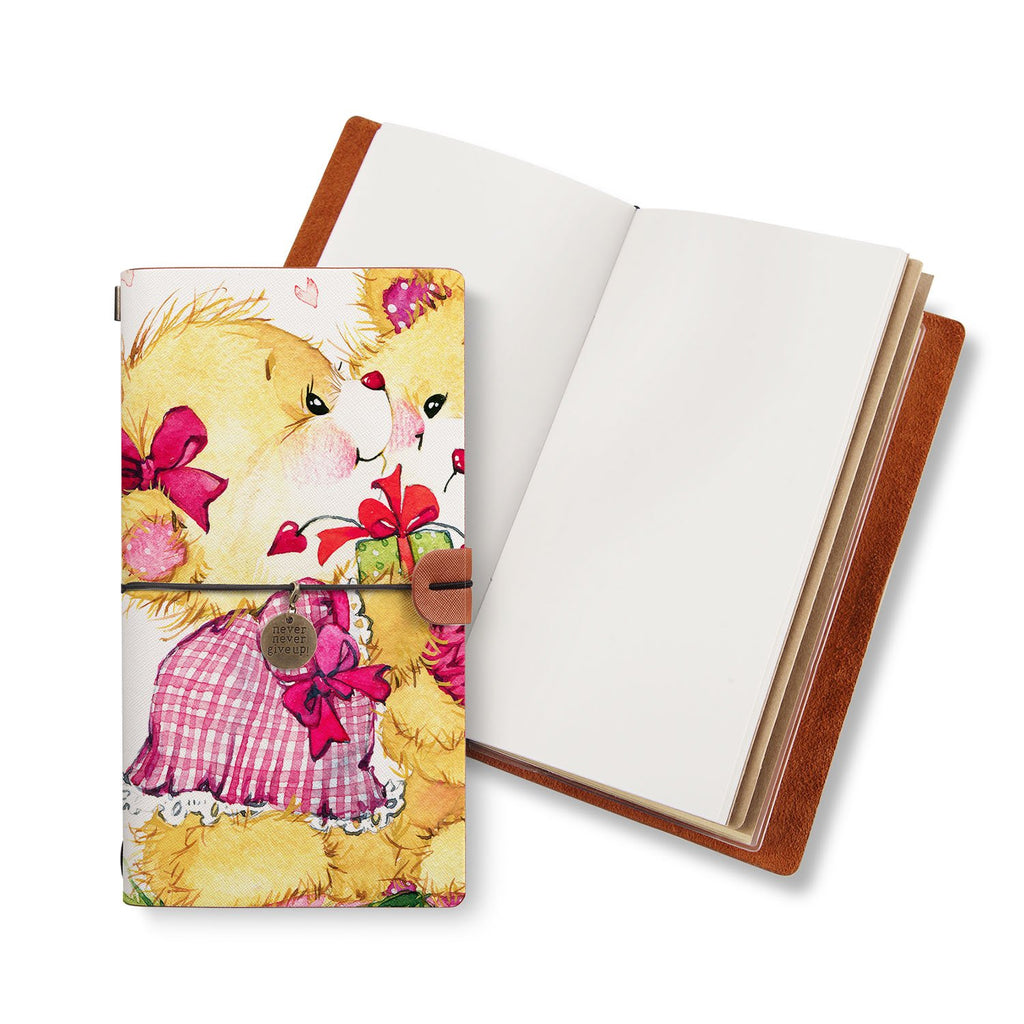 opened midori style traveler's notebook with Bear design