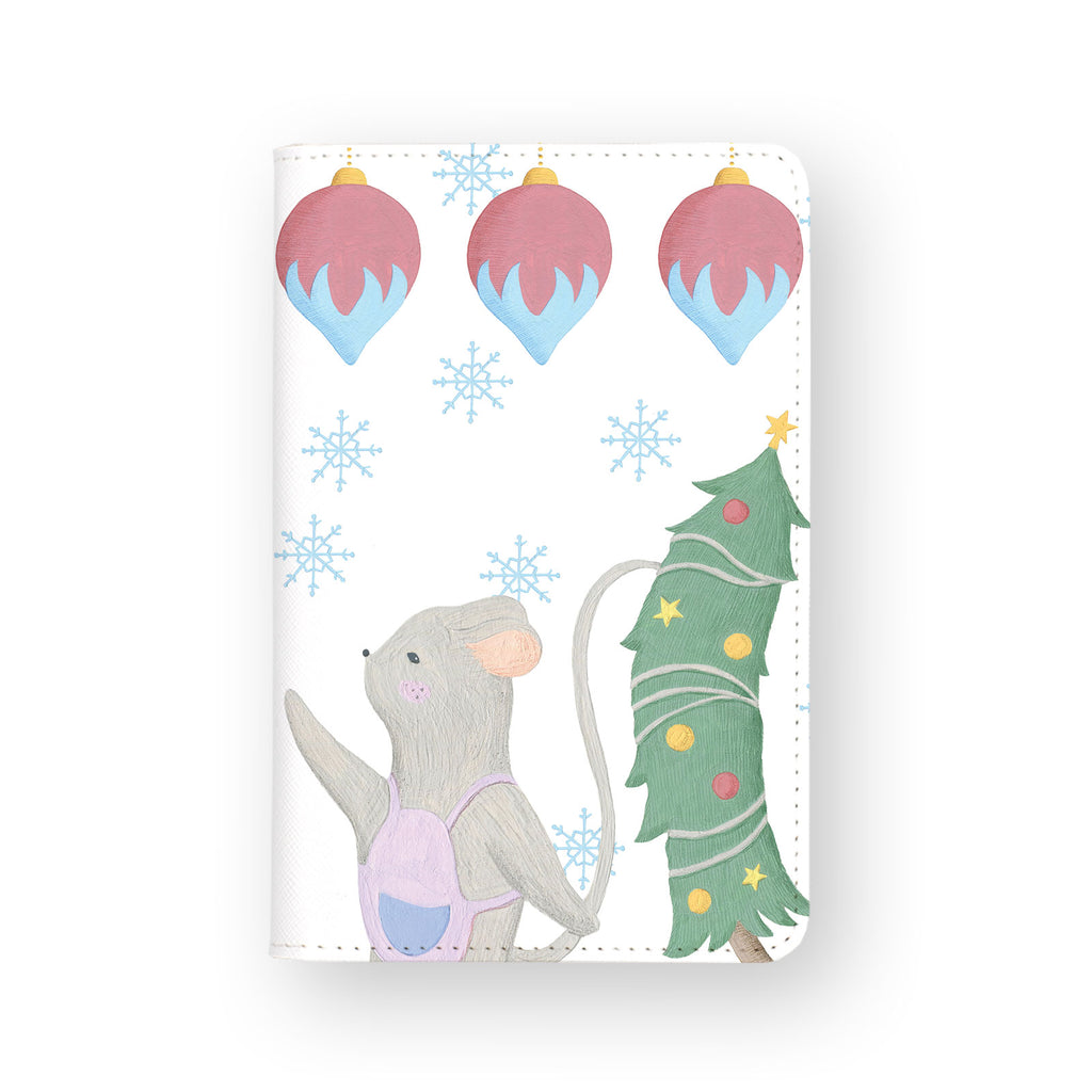 front view of personalized RFID blocking passport travel wallet with Christmas Gouache design