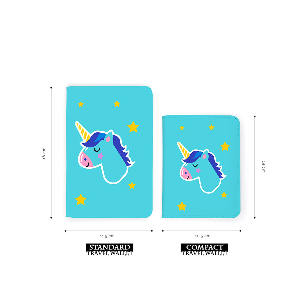 comparison of two sizes of personalized RFID blocking passport travel wallet with Pop Art design