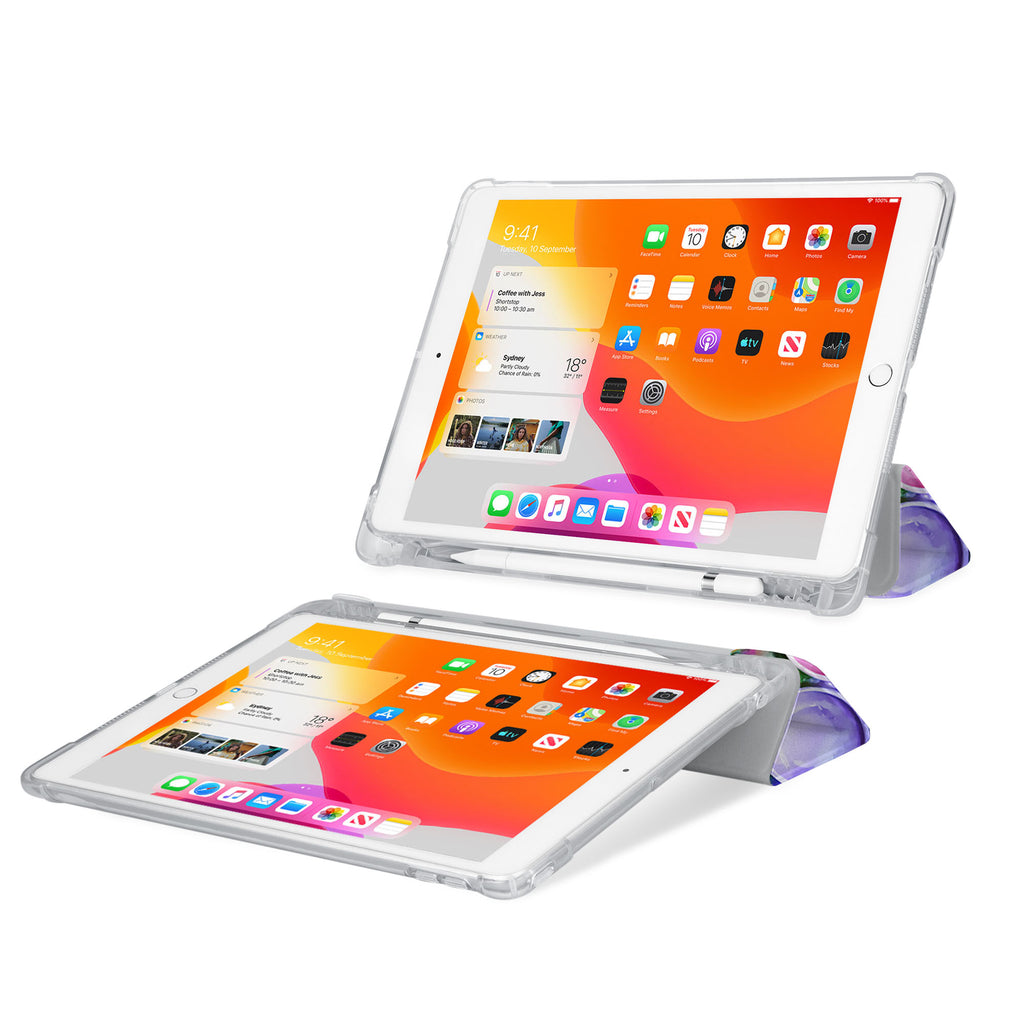 iPad SeeThru Casd with Science Design Rugged, reinforced cover converts to multi-angle typing/viewing stand
