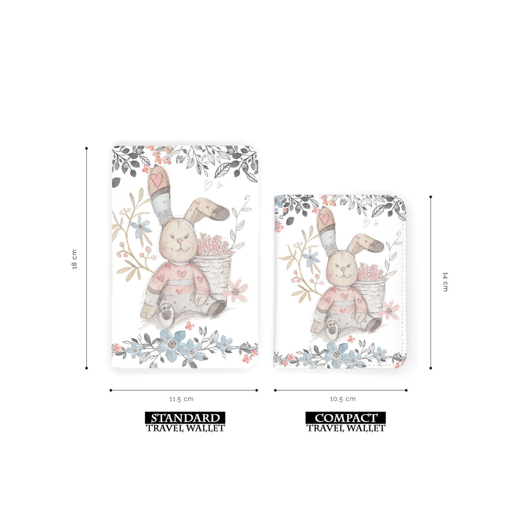 comparison of two sizes of personalized RFID blocking passport travel wallet with Fairy Rabbits design