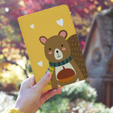 a girl holding personalized RFID blocking passport travel wallet with Wood Animal design