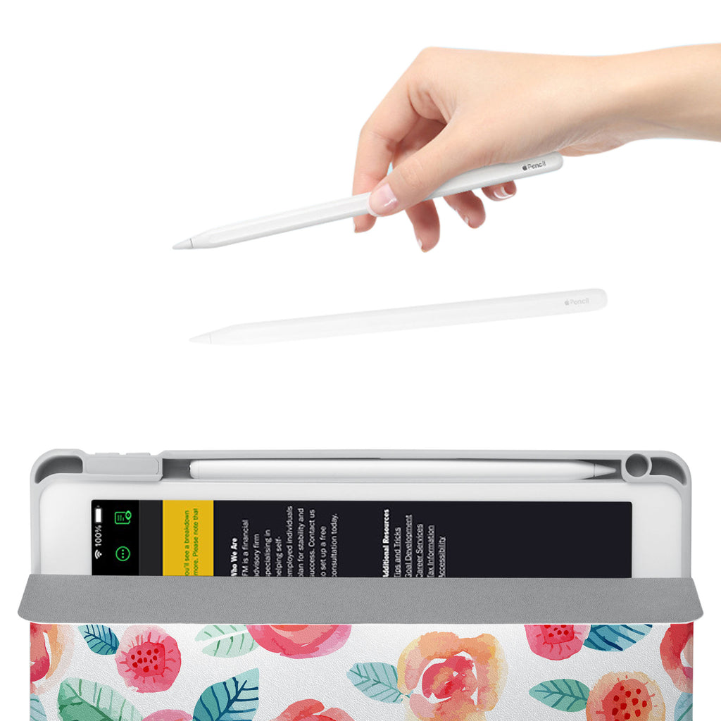 Vista Case iPad Premium Case with Rose Design has an integrated holder for Apple Pencil so you never have to leave your extra tech behind. - swap