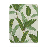 front and back view of personalized iPad case with pencil holder and Green Leaves design
