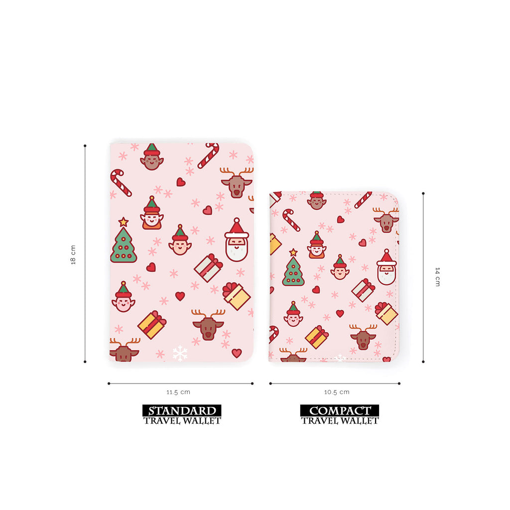 comparison of two sizes of personalized RFID blocking passport travel wallet with Christmas 2 design