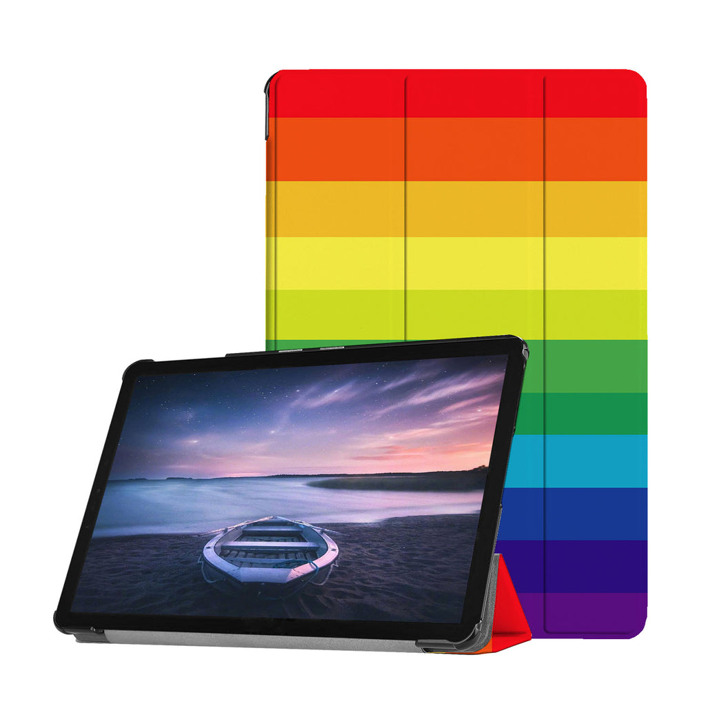Personalized Samsung Galaxy Tab Case with Rainbow design provides screen protection during transit