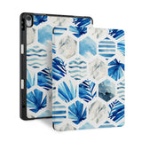 front back and stand view of personalized iPad case with pencil holder and Geometric Flower design - swap