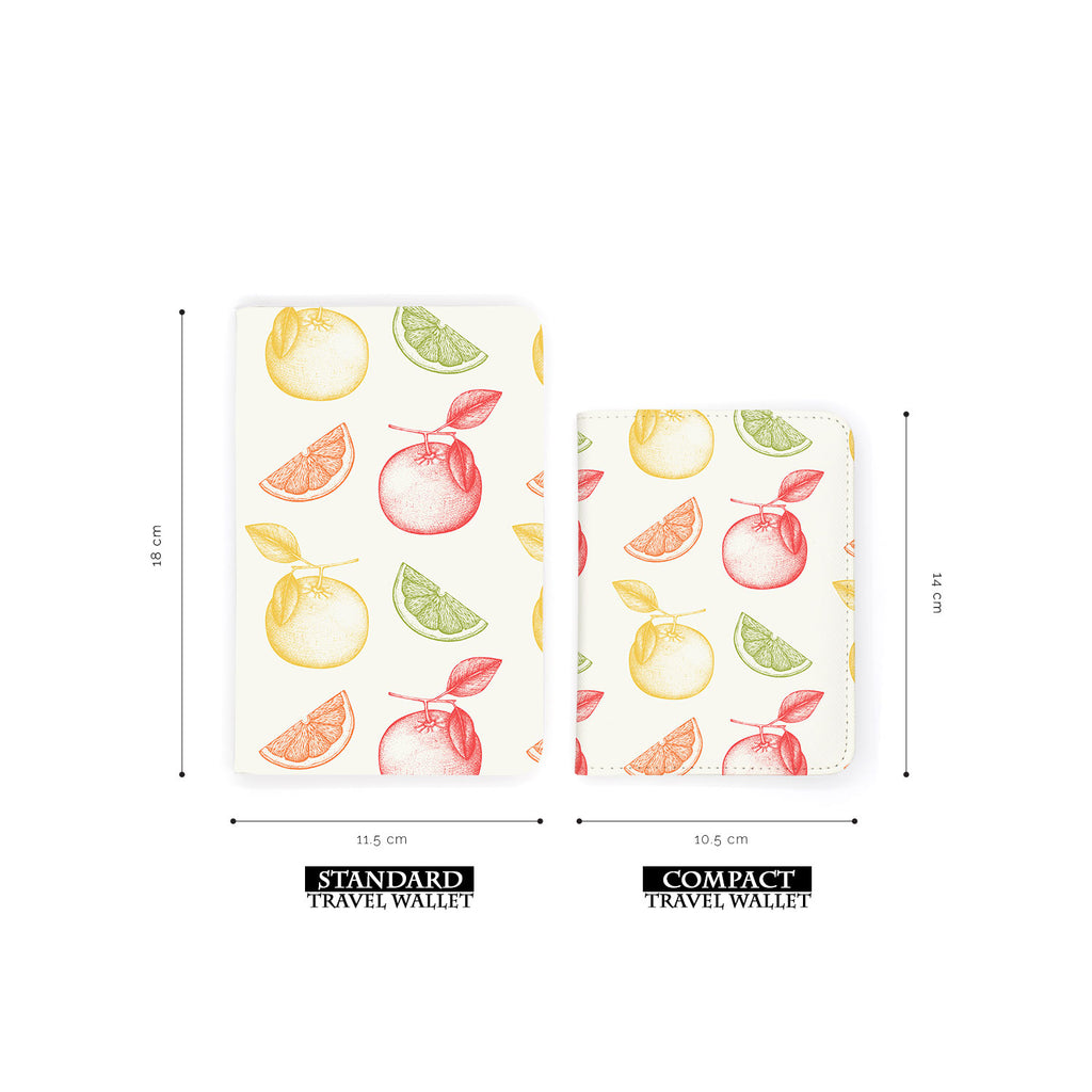 comparison of two sizes of personalized RFID blocking passport travel wallet with Fruits design
