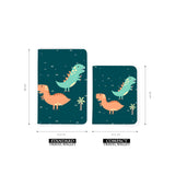 comparison of two sizes of personalized RFID blocking passport travel wallet with Dino Party design