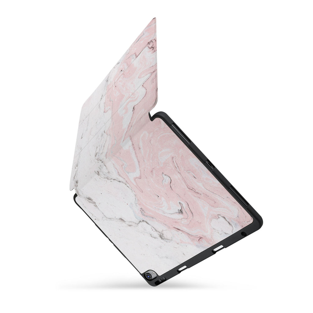 personalized iPad case with pencil holder and Pink Marble design