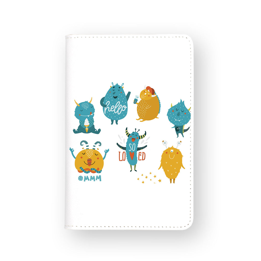 front view of personalized RFID blocking passport travel wallet with Cut Monsters design
