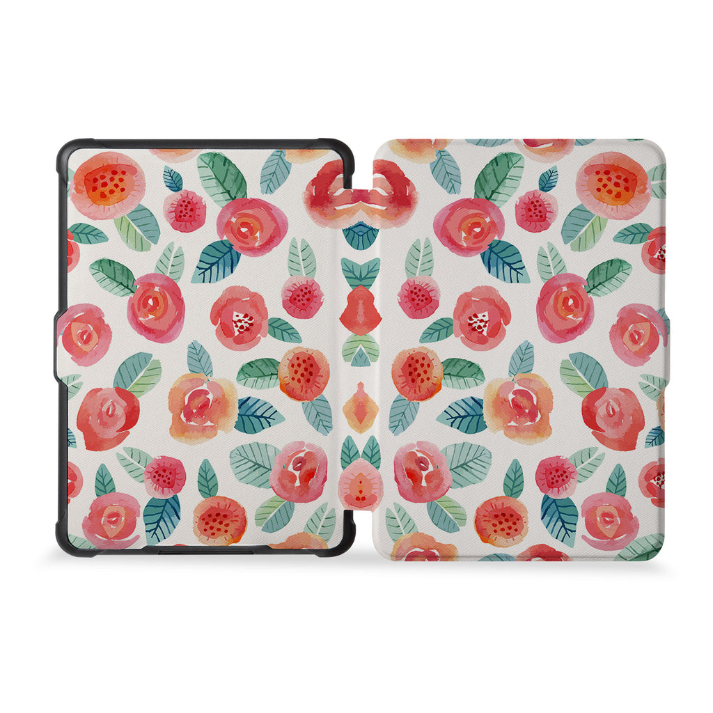 the whole front and back view of personalized kindle case paperwhite case with Rose design