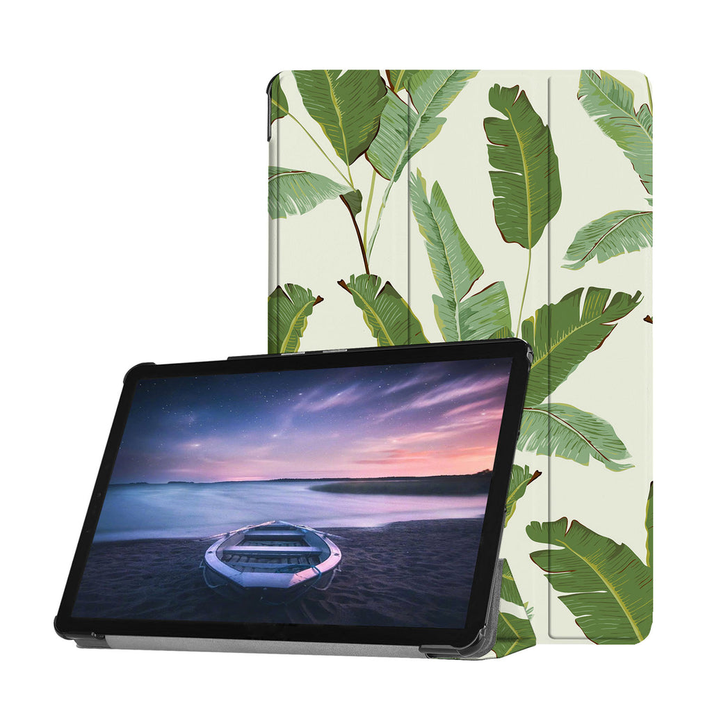Personalized Samsung Galaxy Tab Case with Green Leaves design provides screen protection during transit