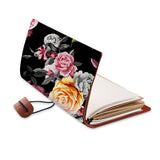 opened view of midori style traveler's notebook with Black Flower design