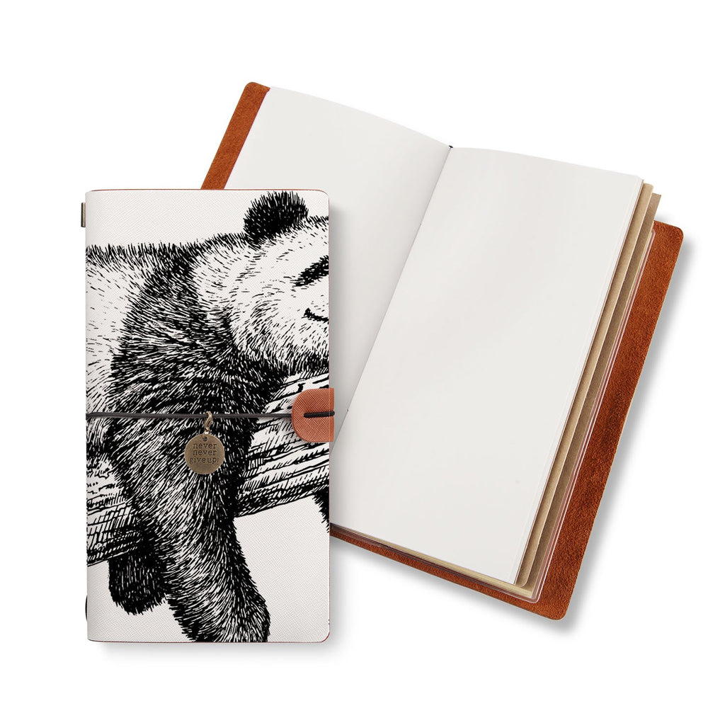 opened midori style traveler's notebook with Cute Animal design