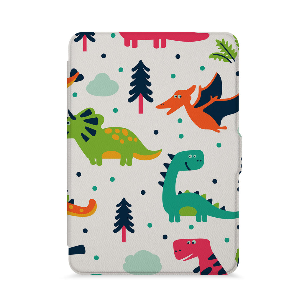 front view of personalized kindle paperwhite case with Dinosaur design - swap