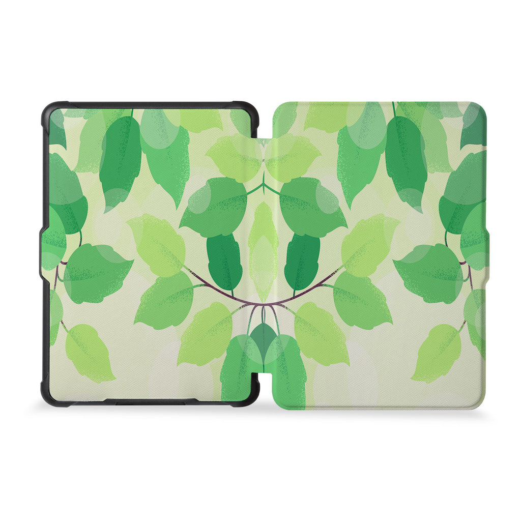the whole front and back view of personalized kindle case paperwhite case with Leaves design