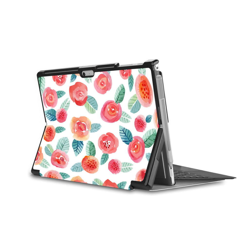 the back side of Personalized Microsoft Surface Pro and Go Case in Movie Stand View with Rose design - swap