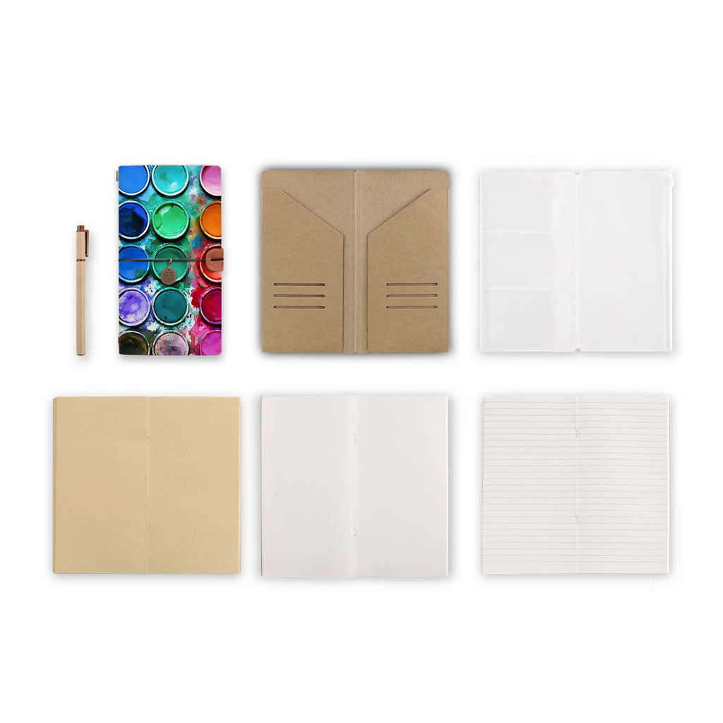midori style traveler's notebook with Science design, refills and accessories