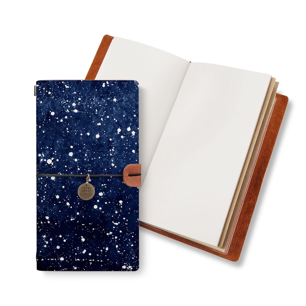 opened midori style traveler's notebook with Galaxy Universe design